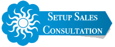 Blue logo for setup sales consultation.